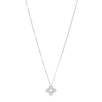Roberto Coin 18K White Gold Diamond Medium Venetian Princess Flower Pave Pendant Necklace 1 of 6