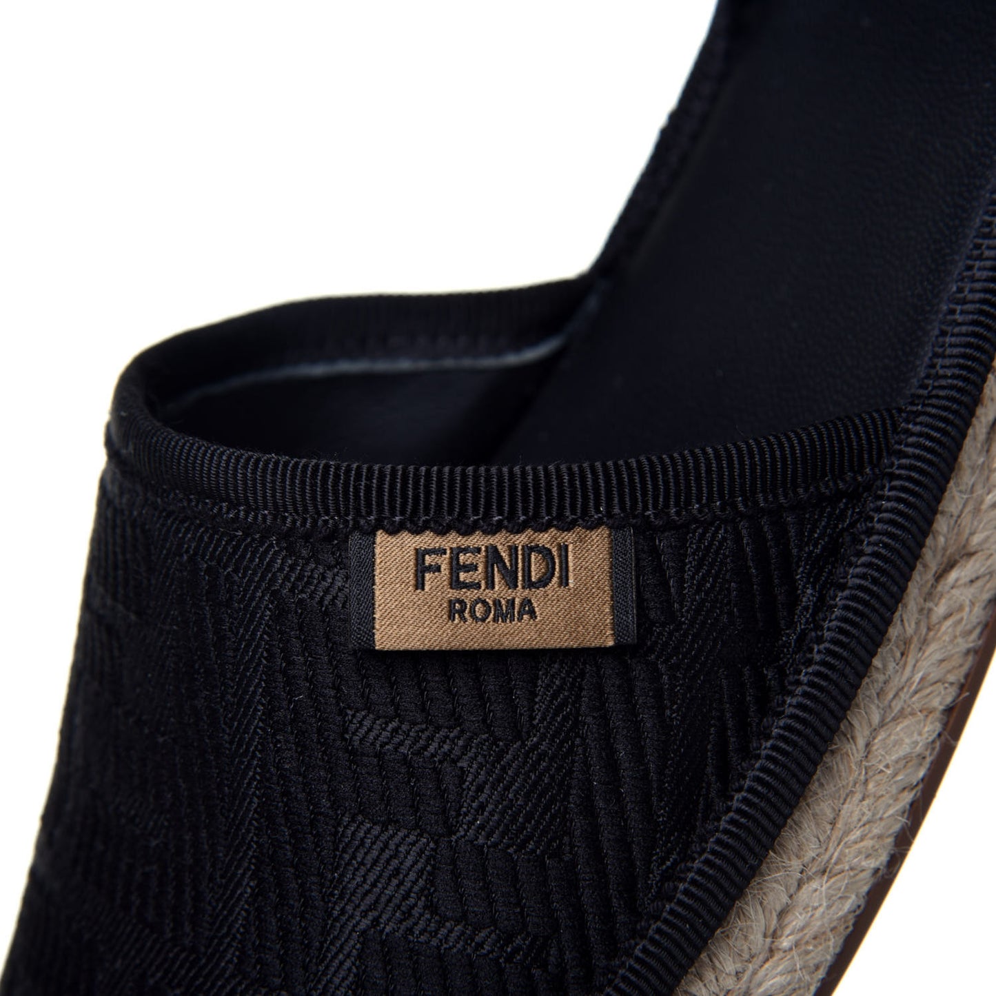 Canvas FF Embroidered Roma Ankle Wrap Flat Espadrilles 36 Black