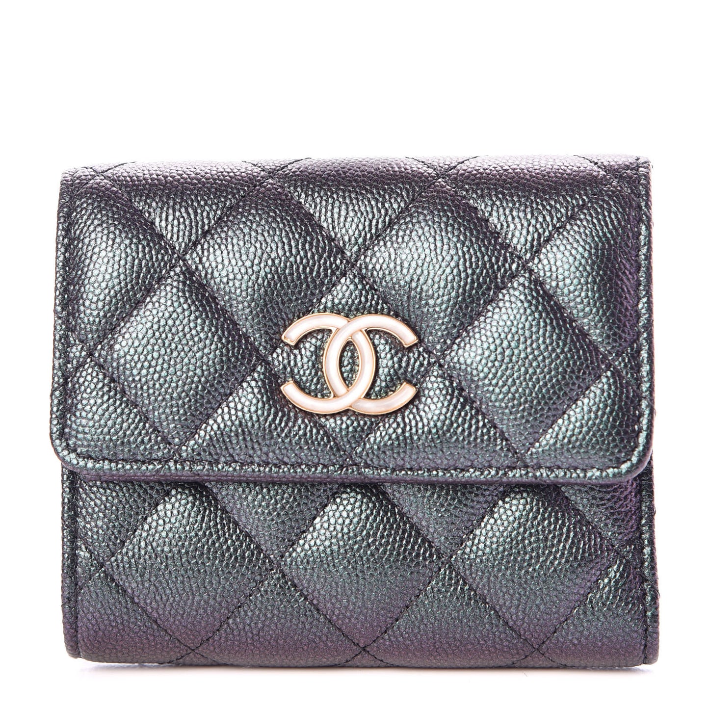 Iridescent Caviar Quilted Wallet Black