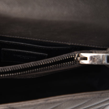 Saint Laurent Sheepskin Matelasse Chevron Monogram Medium College Bag Light Coal 8 of 9