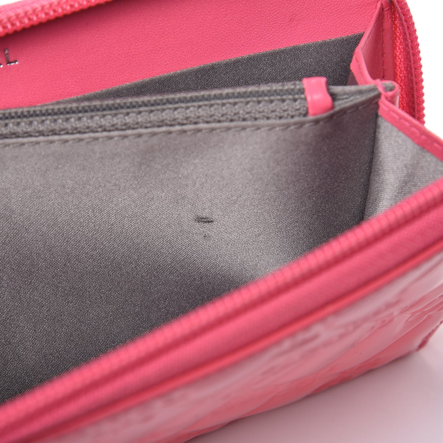 Patent Calfskin Lucky Symbols Zip Around Wallet Fuchsia