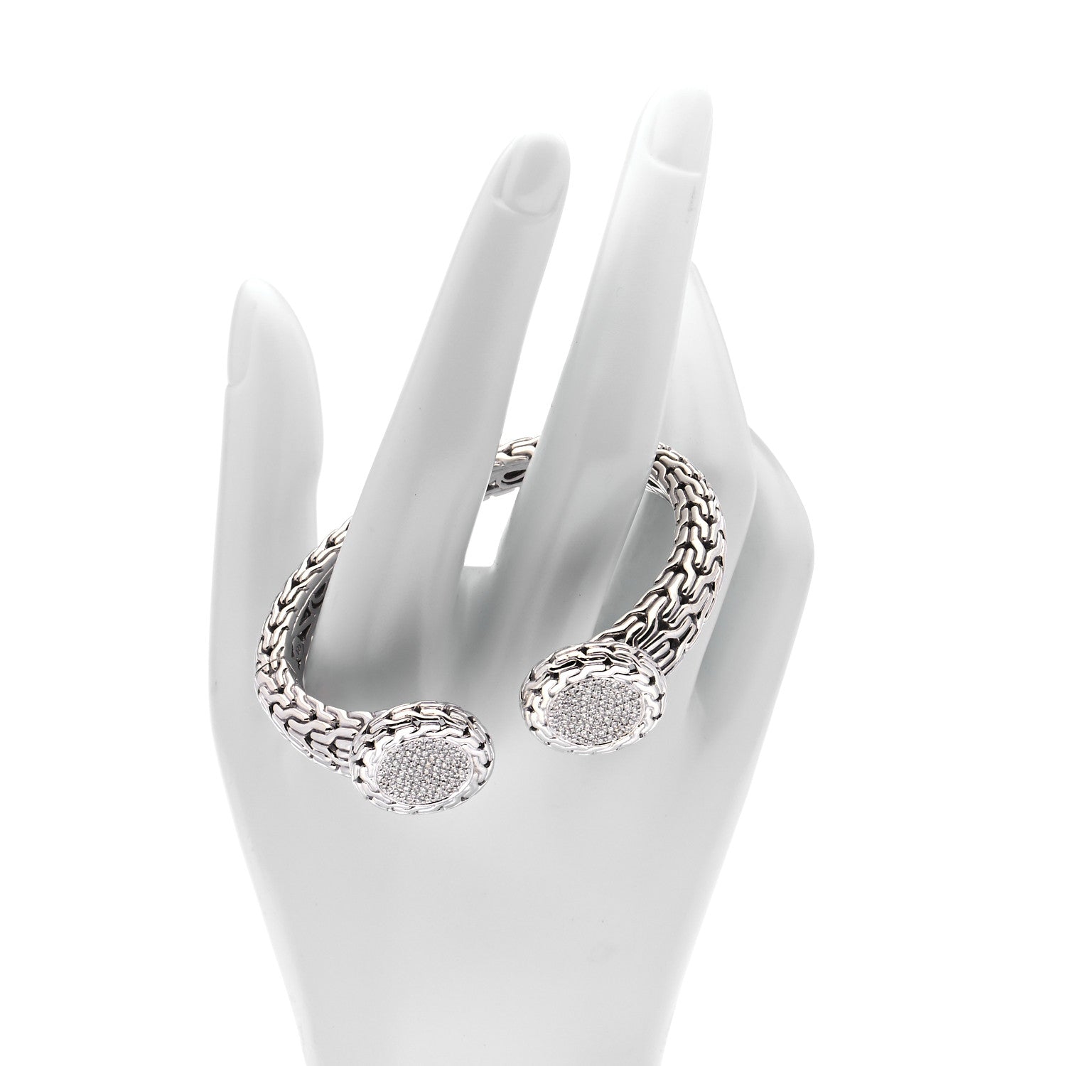John Hardy Sterling Silver Diamond Classic Chain Kick Cuff Bracelet 2 of 6