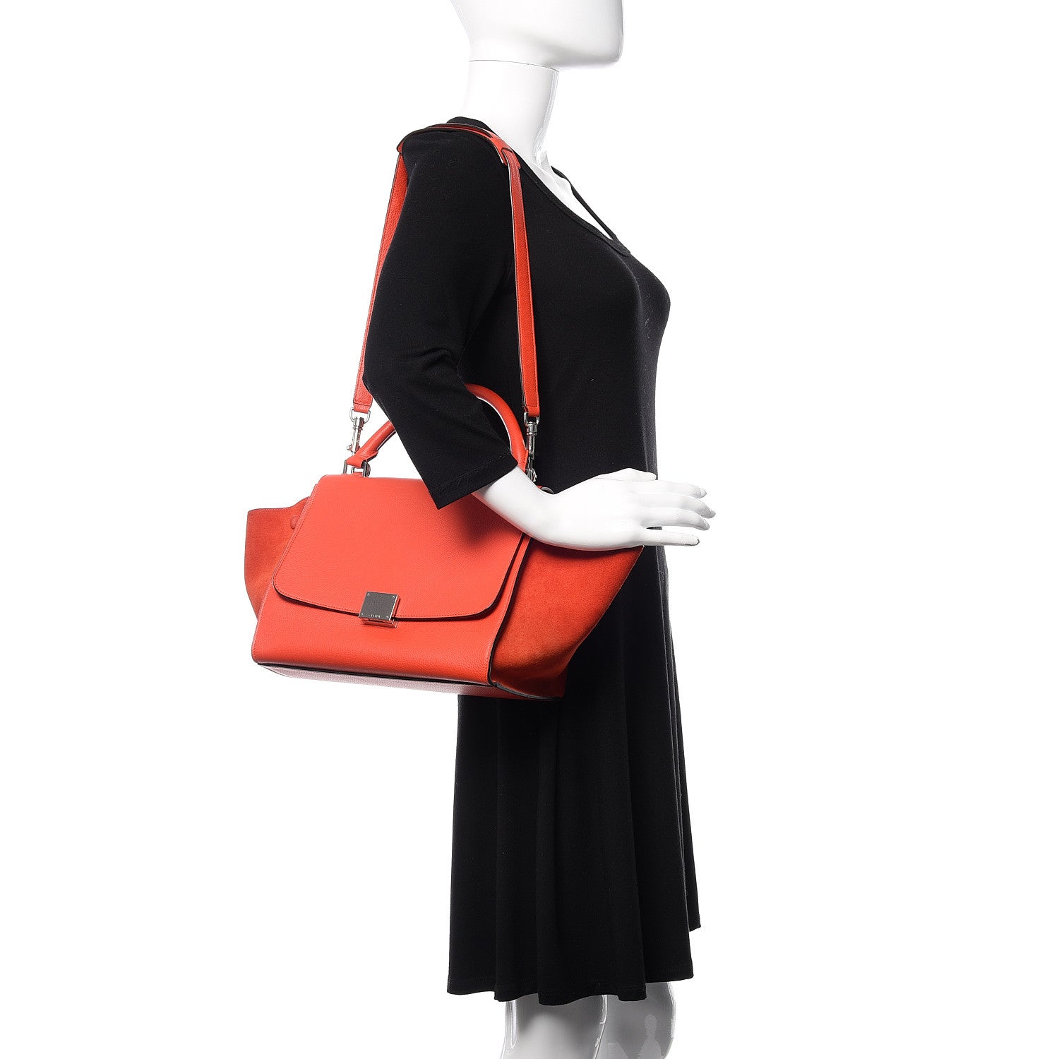 Celine Drummed Calfskin Suede Small Trapeze Vermillion 2 of 9