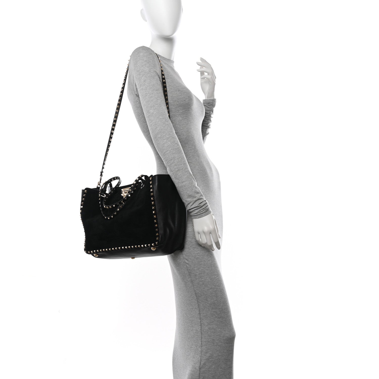 Valentino Garavani Suede Calfskin Medium Rockstud Tote Black 2 of 11