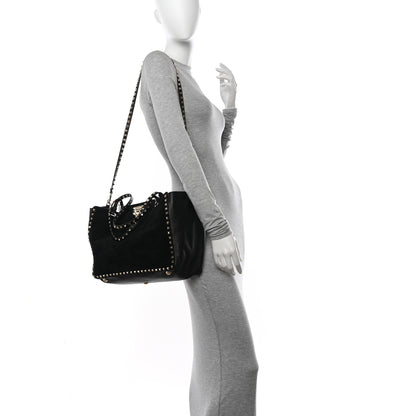 Valentino Garavani Suede Calfskin Medium Rockstud Tote Black 2 of 11