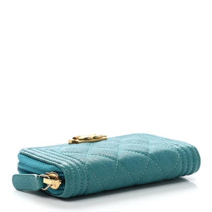 Chanel Caviar Quilted Boy Zip Around Coin Purse Wallet Turquoise 4 of 9