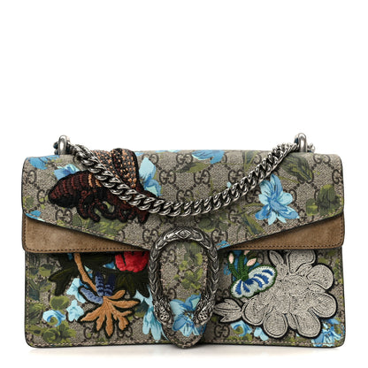 Gucci GG Supreme Monogram Blooms Print Embroidered Small Dionysus Shoulder Bag Blue Taupe 1 of 10