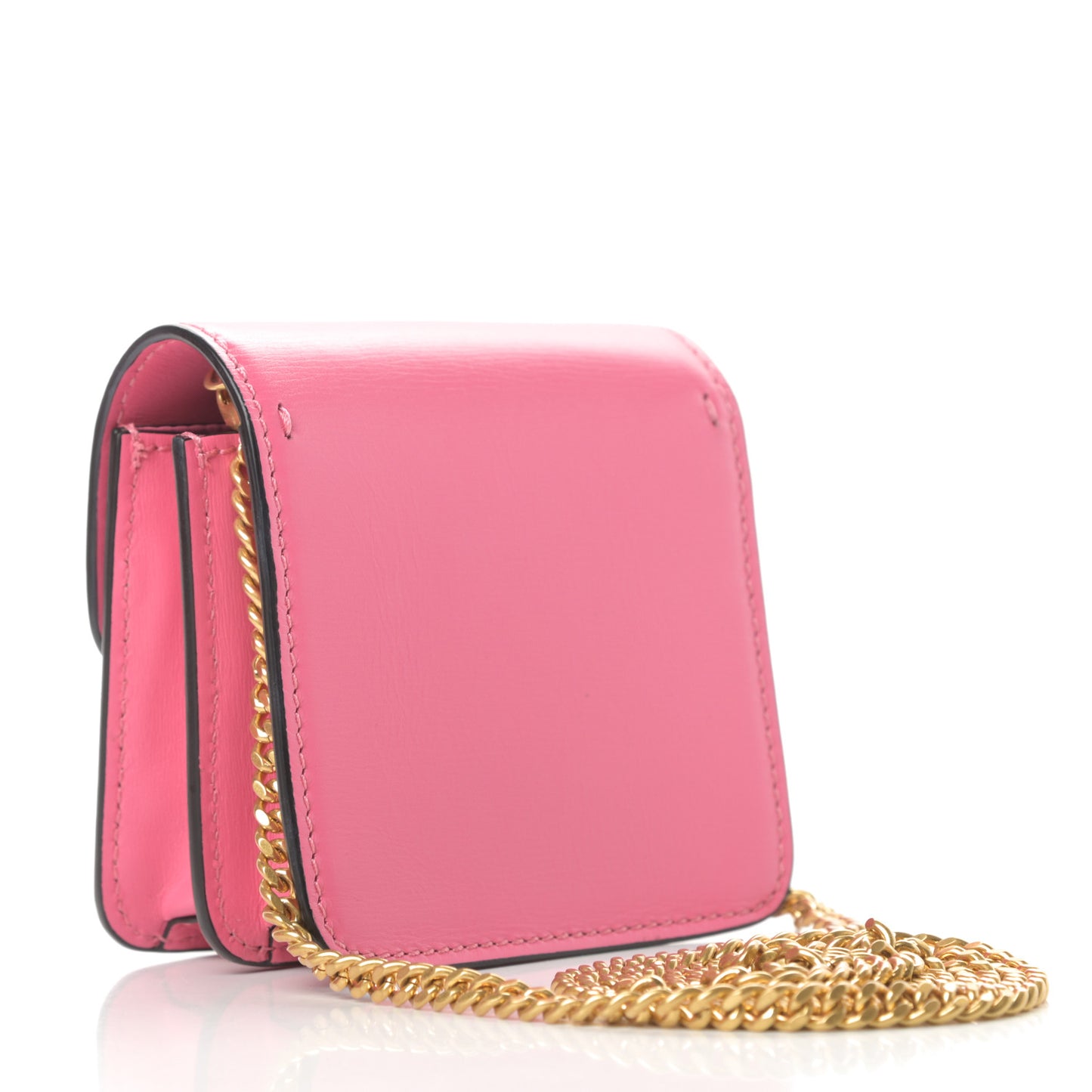 Smooth Calfskin Vlogo Compact Wallet with Chain Feminine Pink