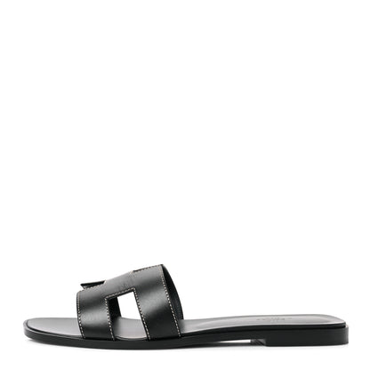 Hermes Box Calfskin Oran Sandals 40 Black 1 of 8