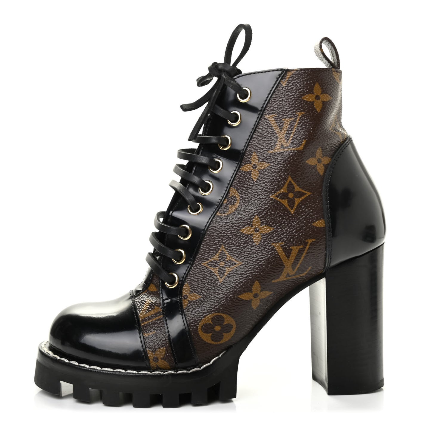Patent Calfskin Monogram Star Trail Ankle Boots 36 Black
