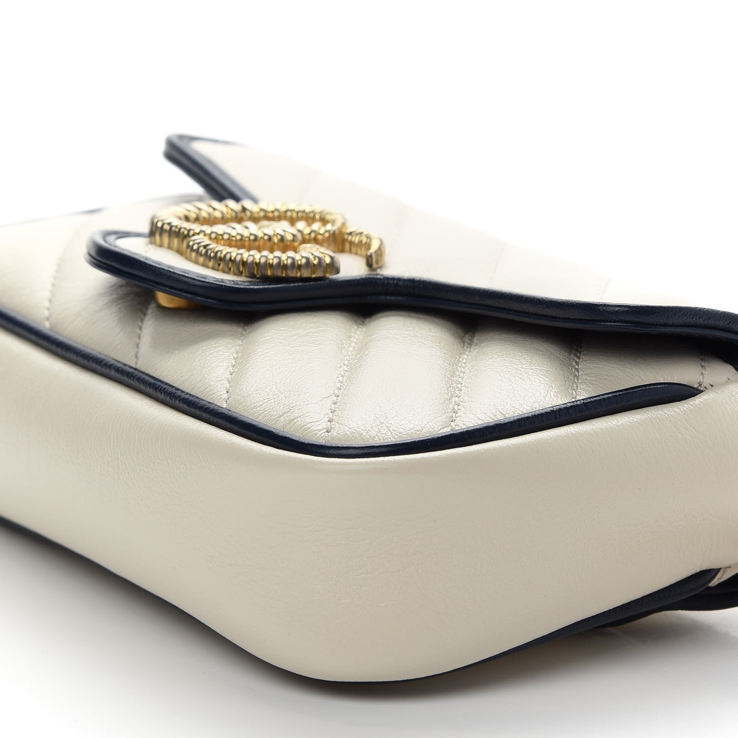 Gucci Vintage Effect Calfskin Matelasse Diagonal Super Mini Torchon GG Marmont Shoulder Bag Mystic White Blue Agata 6 of 9