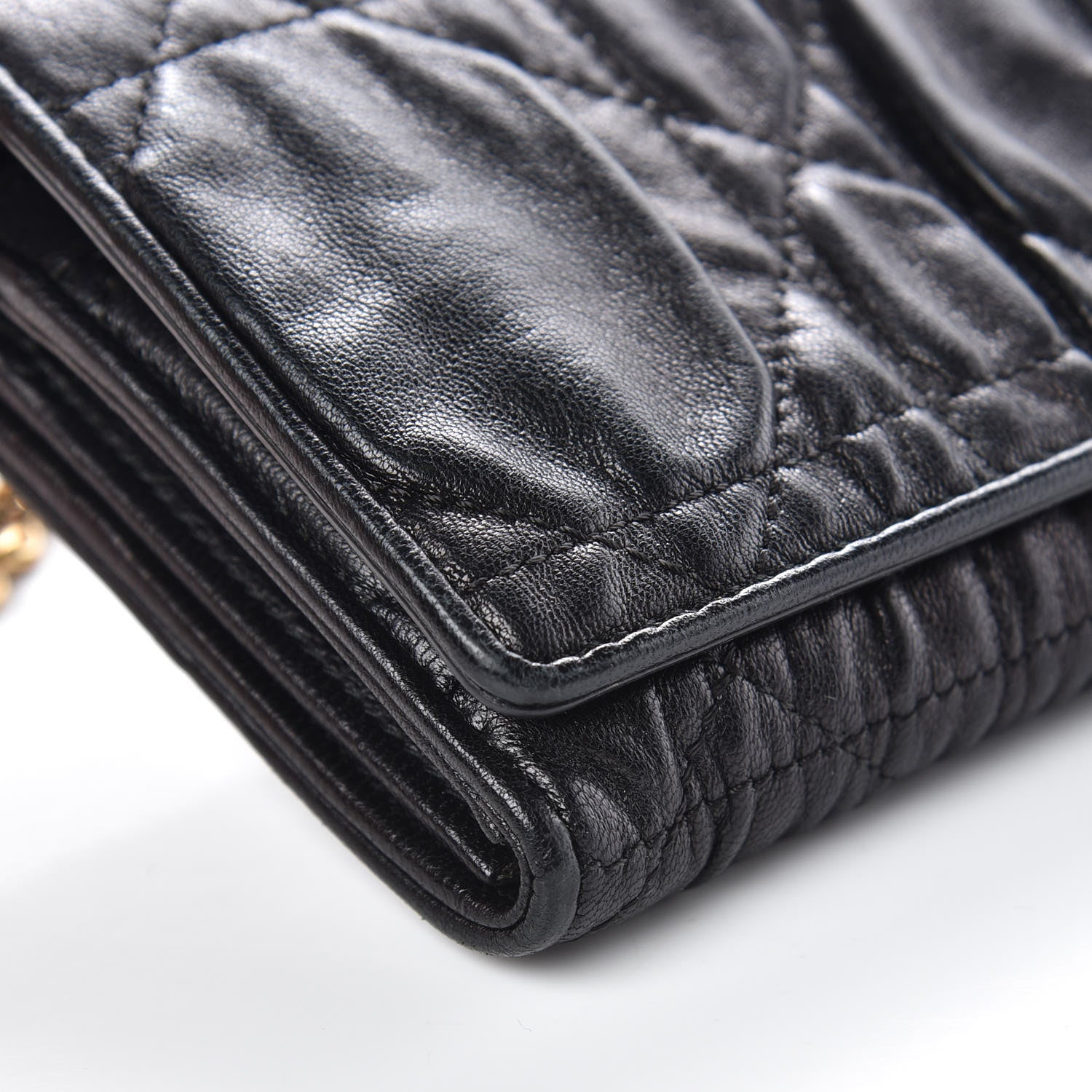 Christian Dior Gaufre Lambskin Cannage Rendez-vous Chain Wallet Black 7 of 9