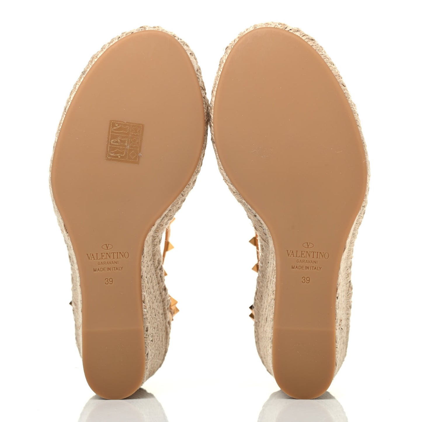 Metallic Pebbled Calfskin Rockstud Ankle Strap Espadrille 15/105mm Wedge Sandals 39 Antique Brass Natural