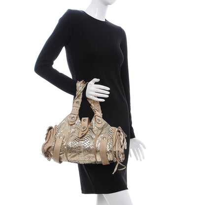 Chloe Metallic Python Calfskin Silverado Shoulder Bag Silver Beige 2 of 14