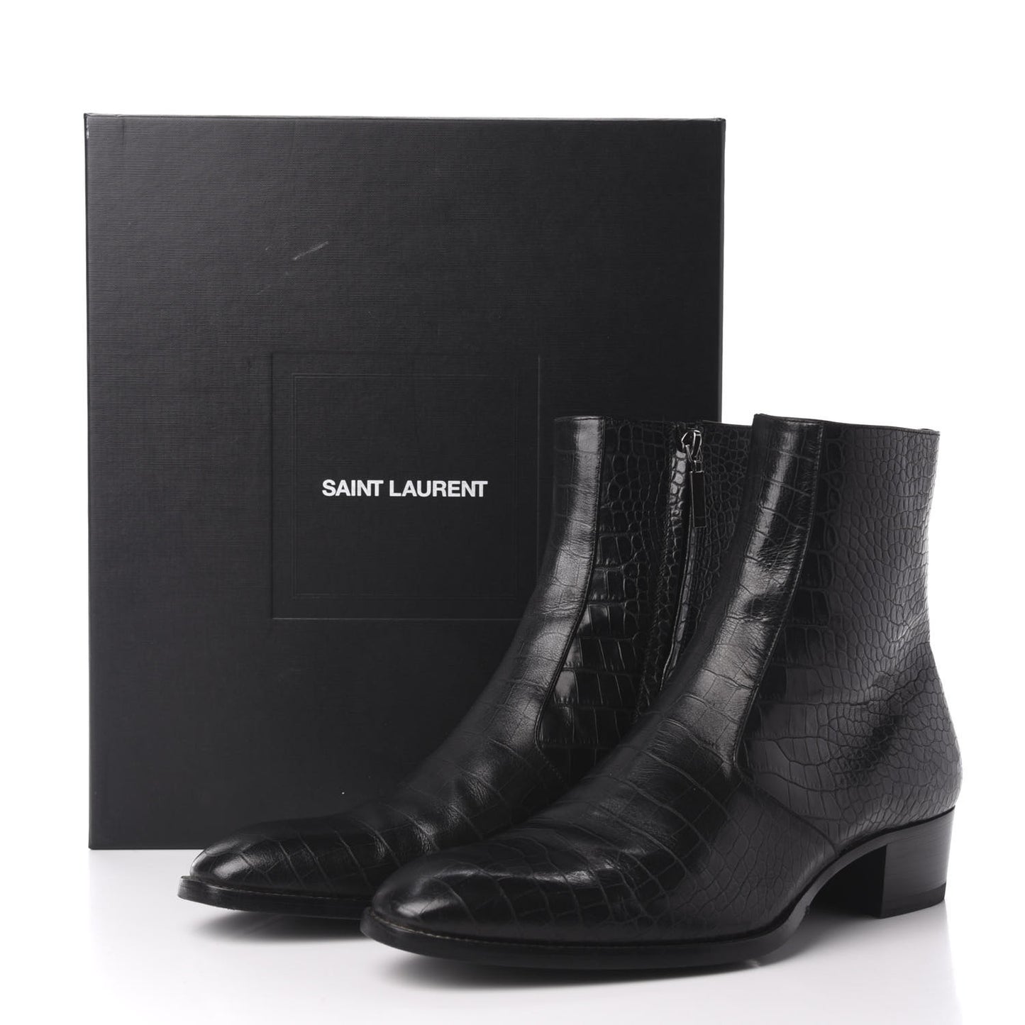Crocodile Embossed Calfskin Wyatt 40 Zip Boots 43 Black