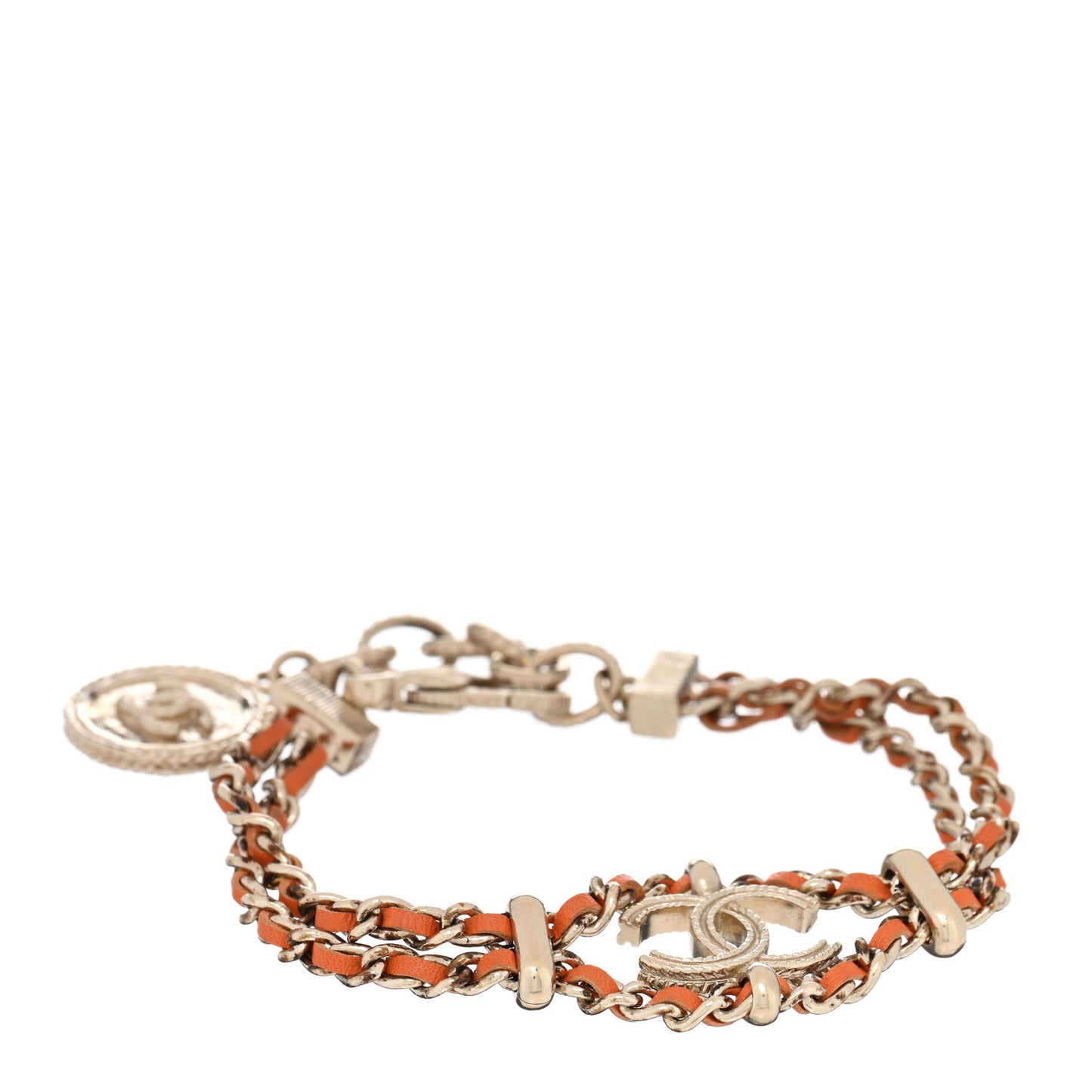 Metal Lambskin CC Chain Link Bracelet Orange