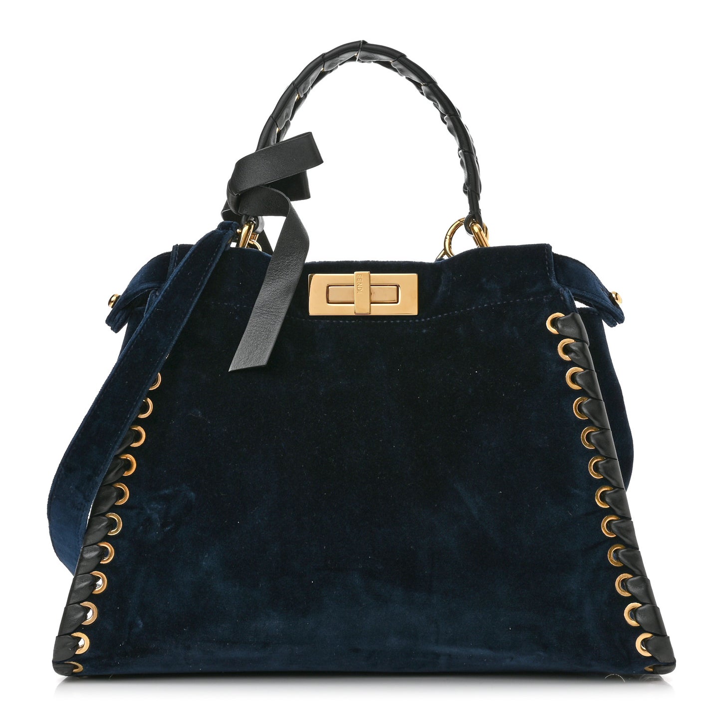 Velvet Vitello Seta Lace Up Medium Peekaboo Iconic Satchel Blue