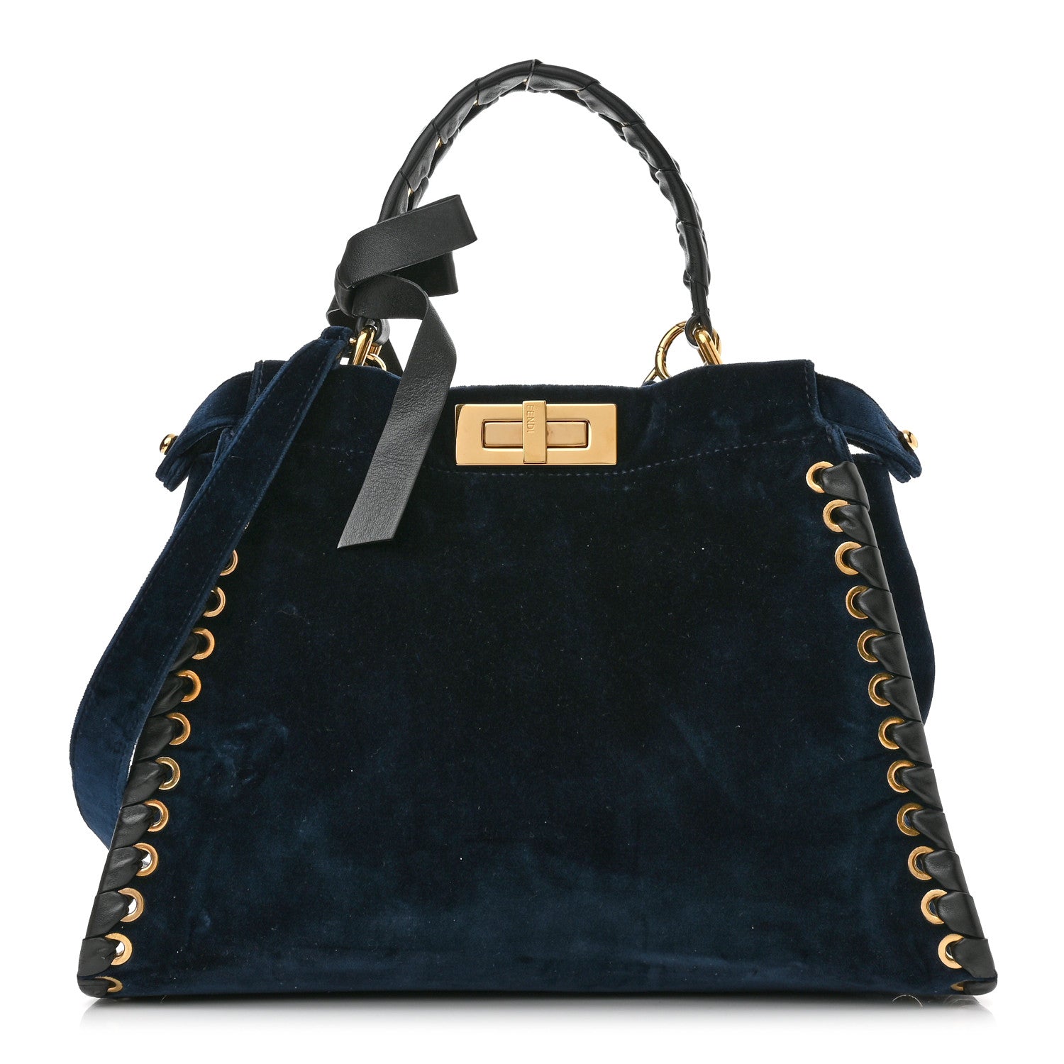 Fendi Velvet Vitello Seta Lace Up Medium Peekaboo Iconic Satchel Blue 1 of 14