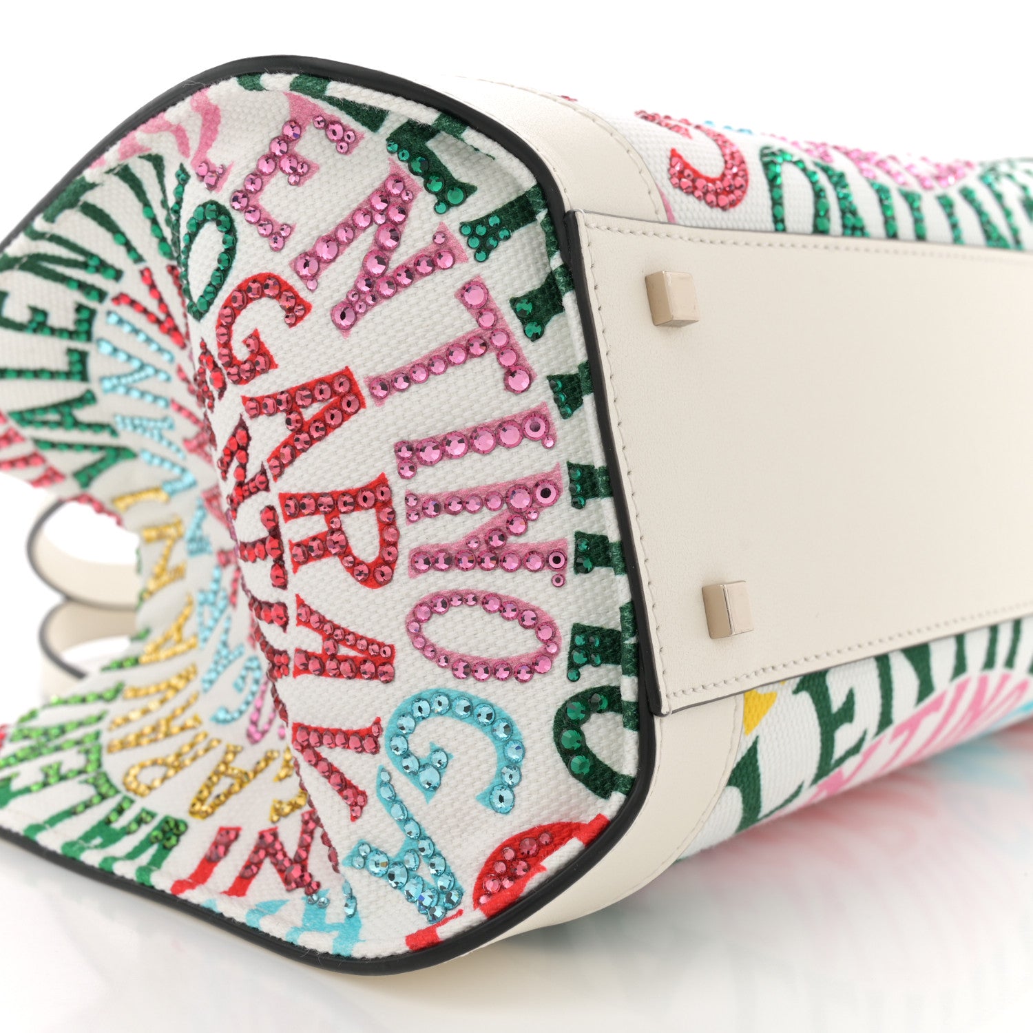 Valentino Garavani Canvas Calfskin Crystal Small Escape Loop Vlogo Signature Tote White Multicolor 8 of 10