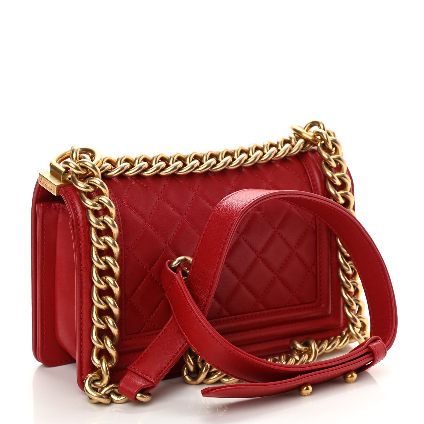 Lambskin Quilted Small Boy Flap Red