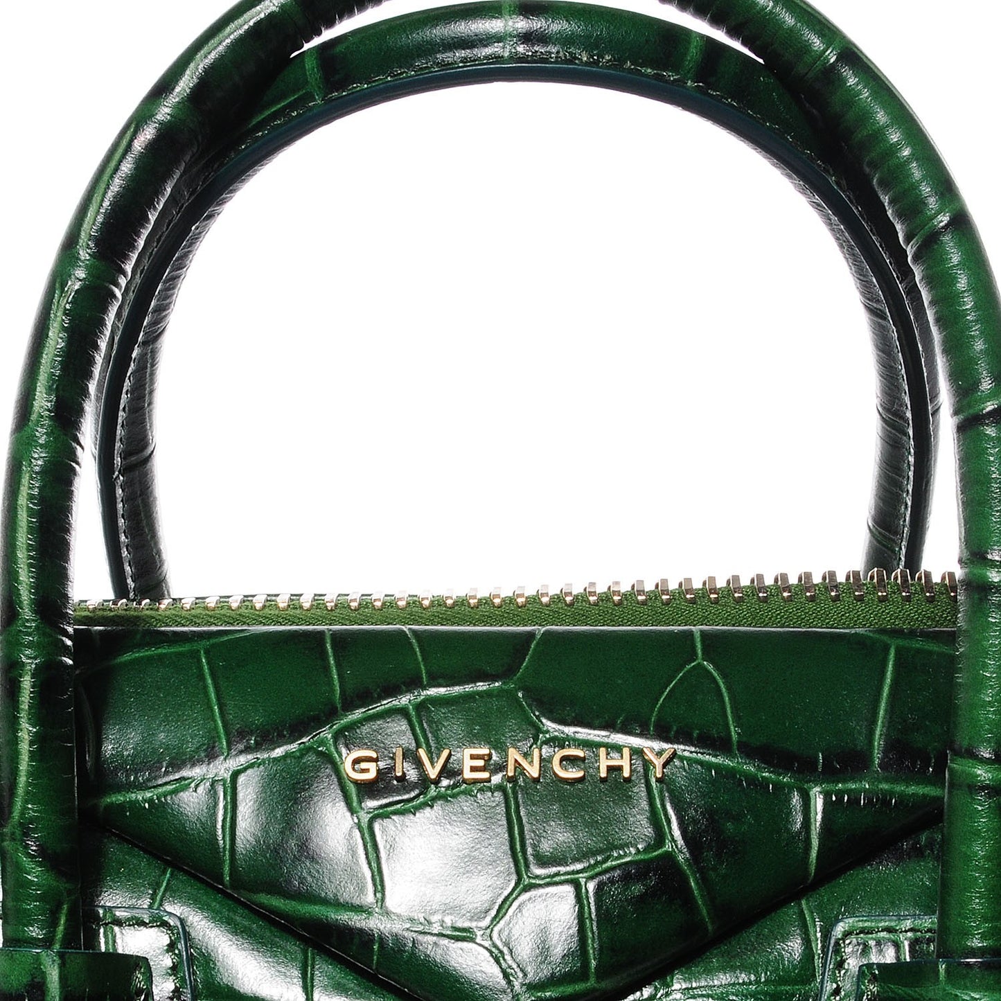 Calfskin Crocodile Embossed Small Antigona Emerald