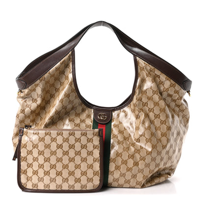 Gucci Varnished GG Monogram Web Large Giglio Tote Sand Dark Brown 3 of 10