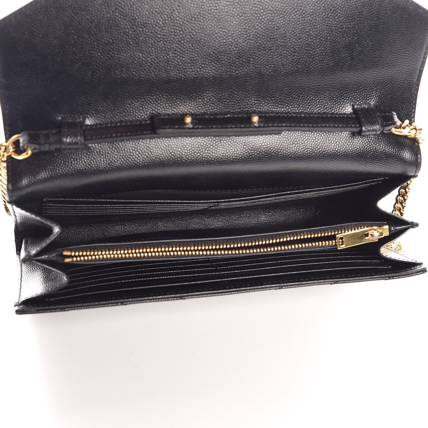Saint Laurent Grain De Poudre Matelasse Chevron Medium Monogram Chain Wallet Black 5 of 7