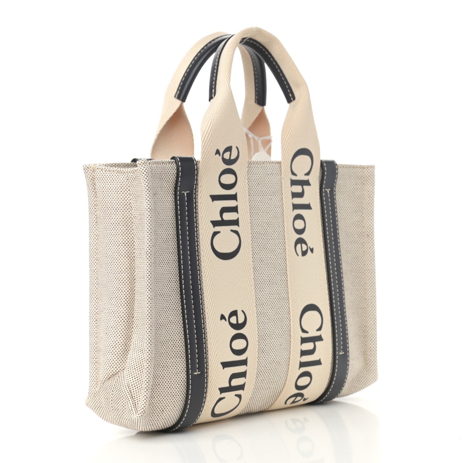 Chloe Cotton Calfskin Small Woody Ribbon Tote White Blue 3 of 10