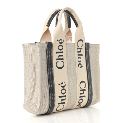 Chloe Cotton Calfskin Small Woody Ribbon Tote White Blue 3 of 10