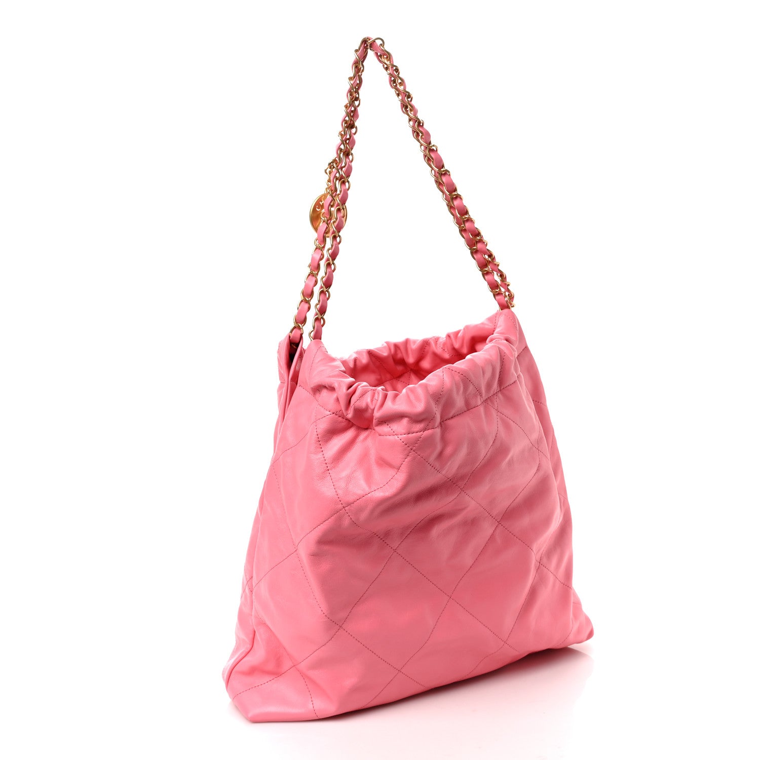 Chanel Shiny Calfskin Quilted Chanel 22 Drawstring Bag Pink 4 of 11