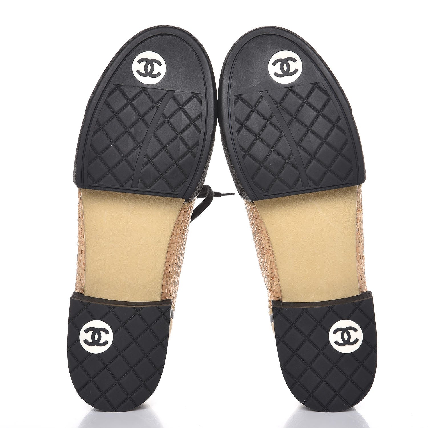 Chanel Straw Calfskin Lace Up Sneakers 39.5 Beige Black 5 of 9