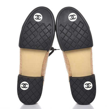 Chanel Straw Calfskin Lace Up Sneakers 39.5 Beige Black 5 of 9