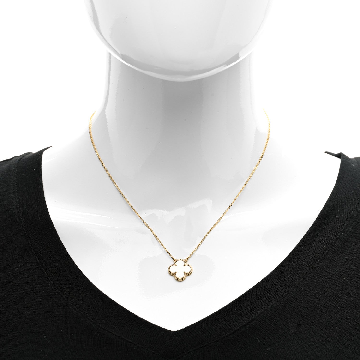 Van Cleef & Arpels 18K Yellow Gold Mother of Pearl Vintage Alhambra Pendant Necklace 2 of 5
