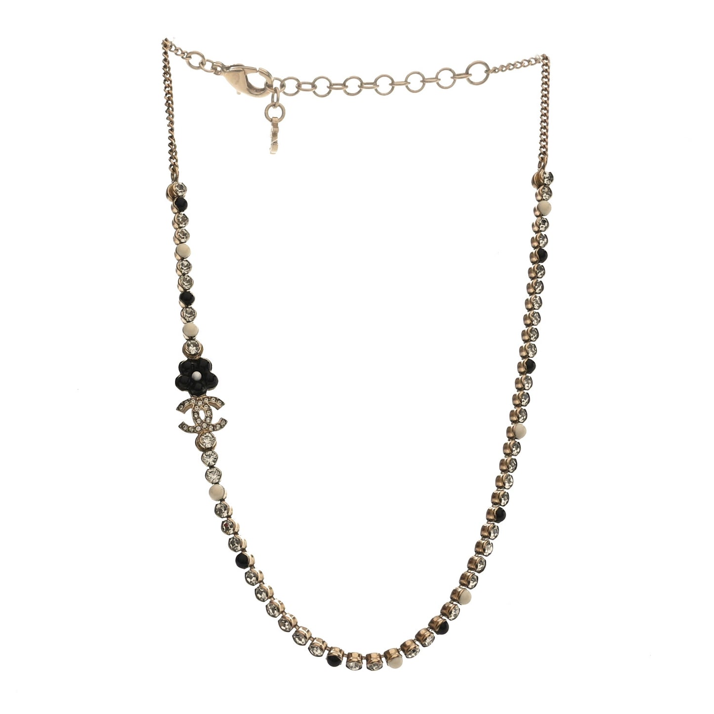 Crystal Pearl Glass Beaded CC Short Necklace Gold White Black