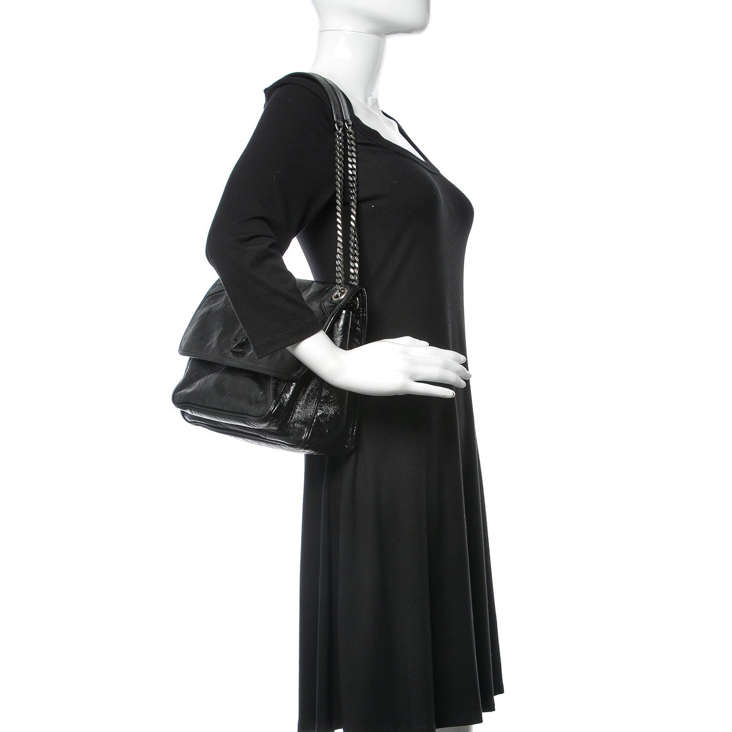 Crinkled Calfskin Matelasse Monogram Medium Niki Chain Satchel Black