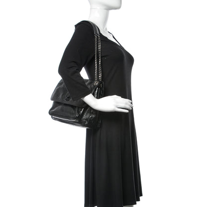 Saint Laurent Crinkled Calfskin Matelasse Monogram Medium Niki Chain Satchel Black 2 of 12