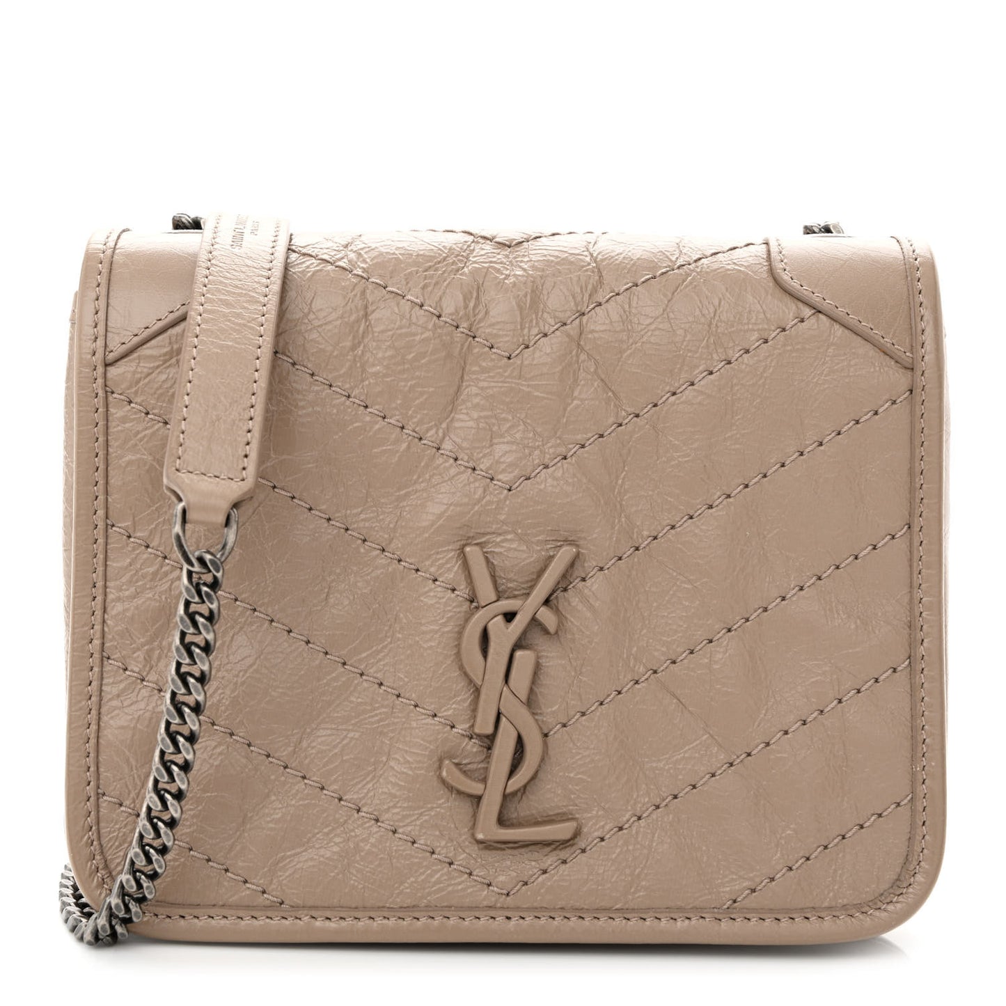 Crinkled Calfskin Matelasse Monogram Niki Chain Wallet Dusty Grey