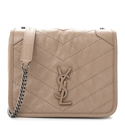 Saint Laurent Crinkled Calfskin Matelasse Monogram Niki Chain Wallet Dusty Grey 1 of 12