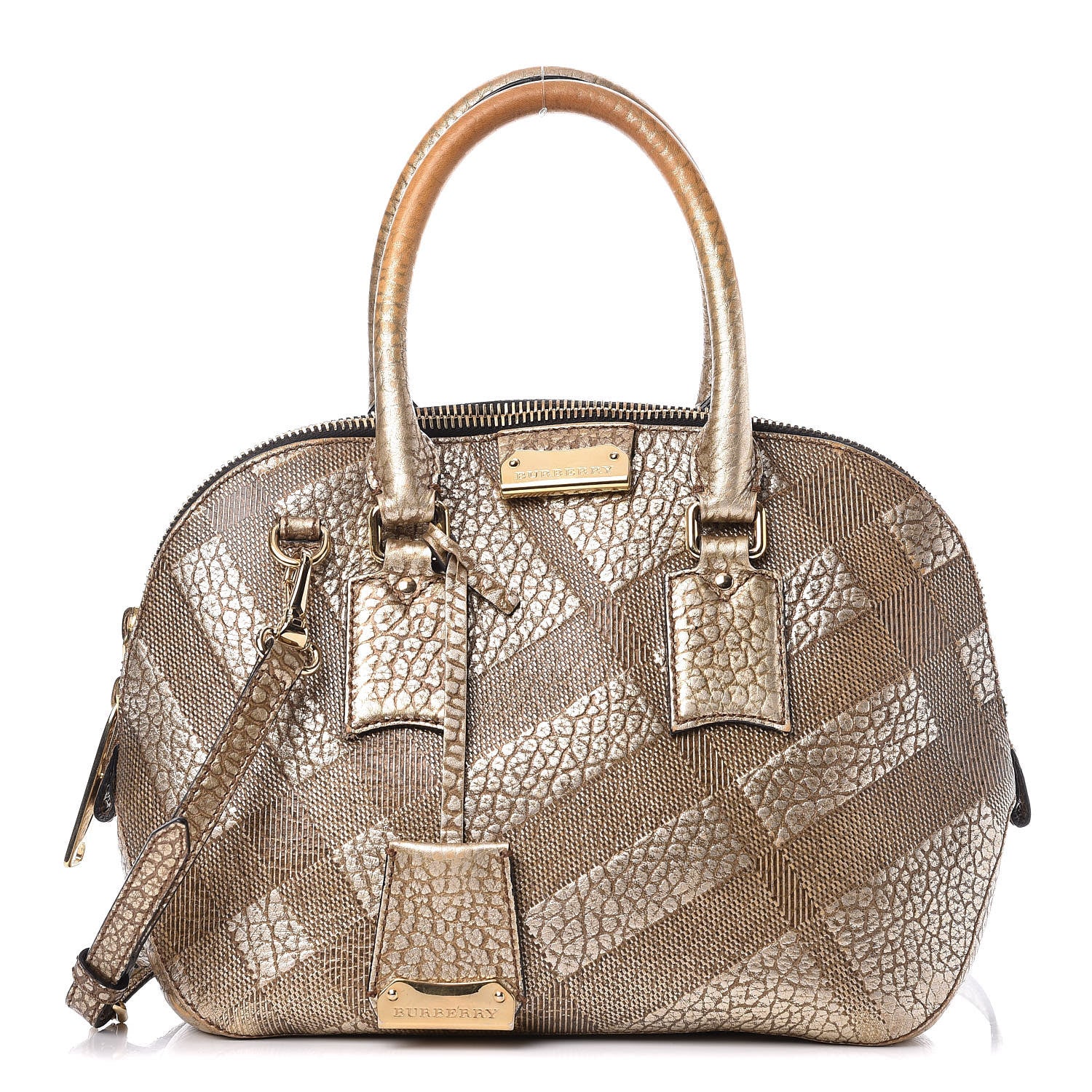 Burberry Metallic Heritage Grain Check Embossed Small Orchard Bowling Bag Gold 1 of 21