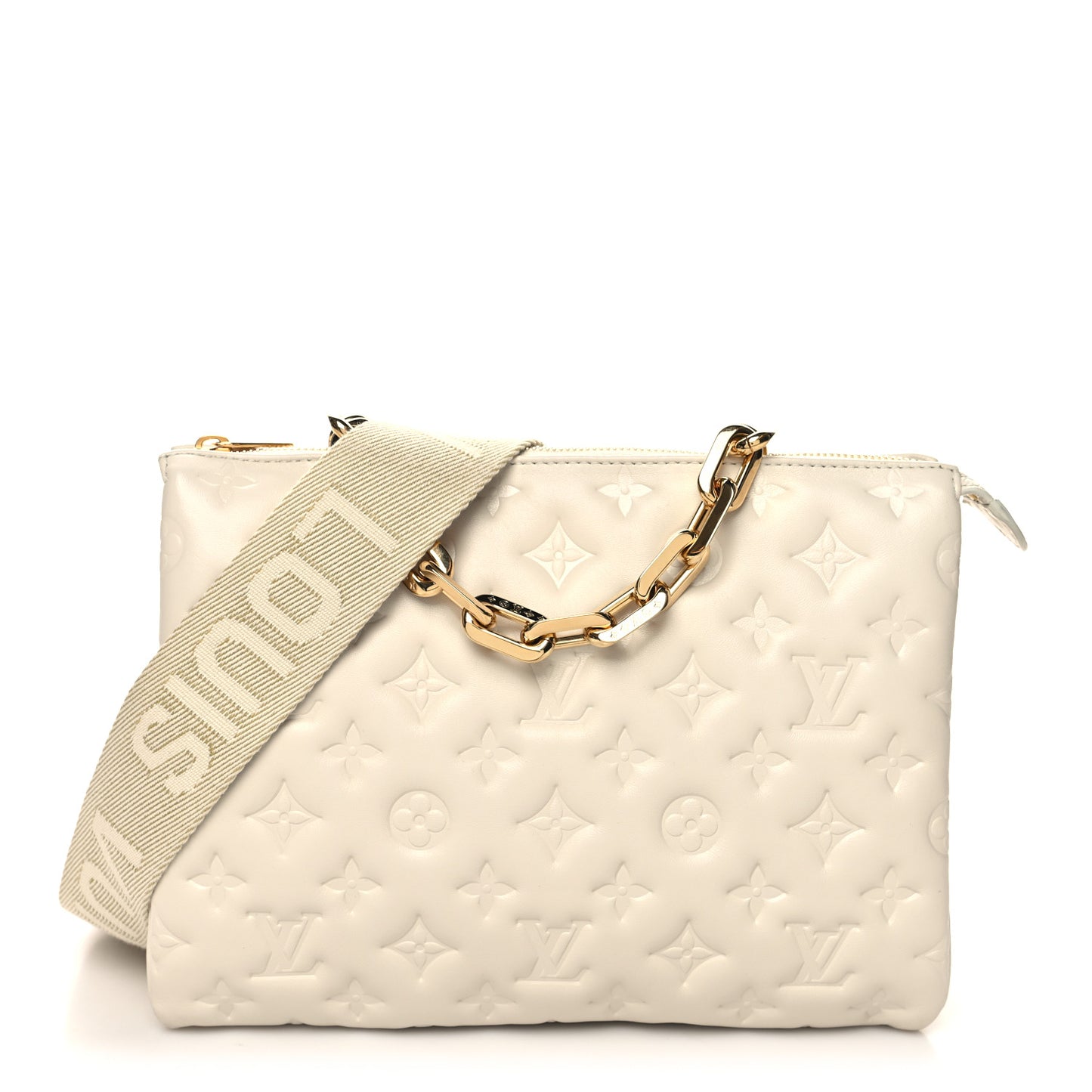 Lambskin Embossed Monogram Coussin PM Cream