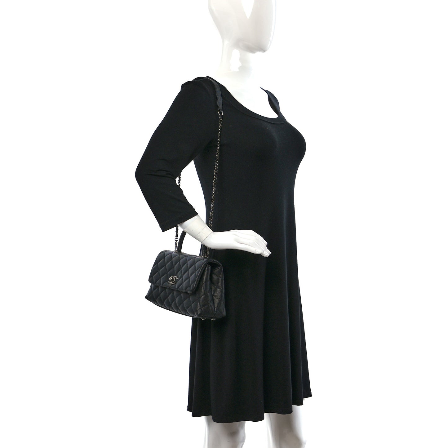 Caviar Lizard Embossed Quilted Mini Coco Handle Flap Black