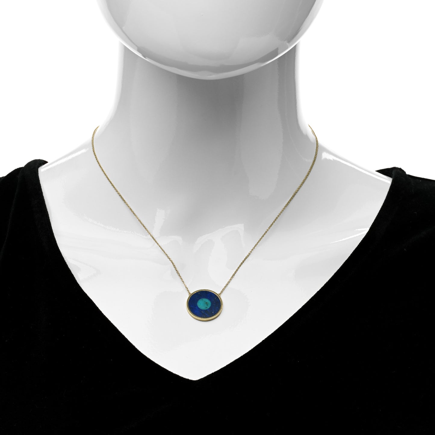 18K Yellow Gold Lapis Lazuli Turquoise Evil Eye Pendant Necklace