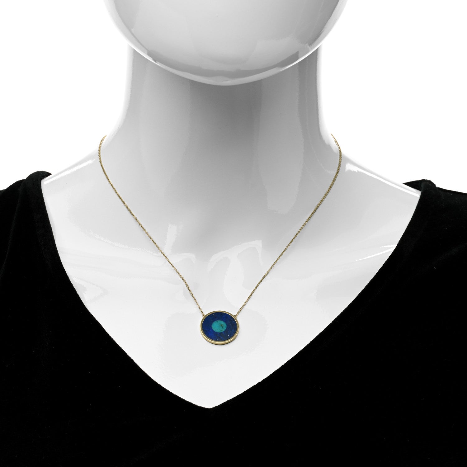 Jennifer Meyer 18K Yellow Gold Lapis Lazuli Turquoise Evil Eye Pendant Necklace 2 of 5