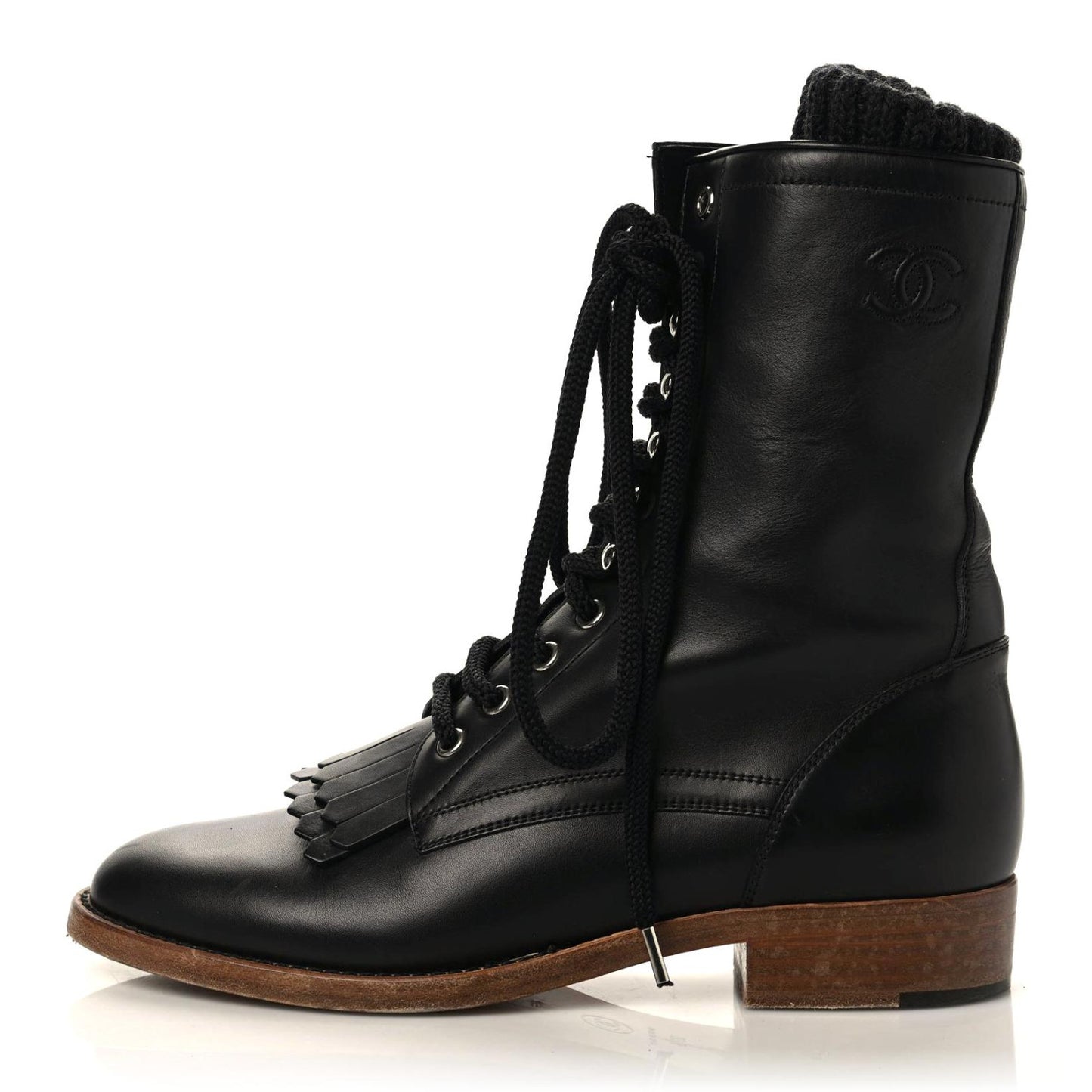 Calfskin Sock High CC Combat Boots 39.5 Black Dark Grey