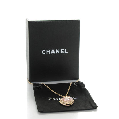 Chanel Resin CC Medallion Pendant Necklace Gold Pink 5 of 5