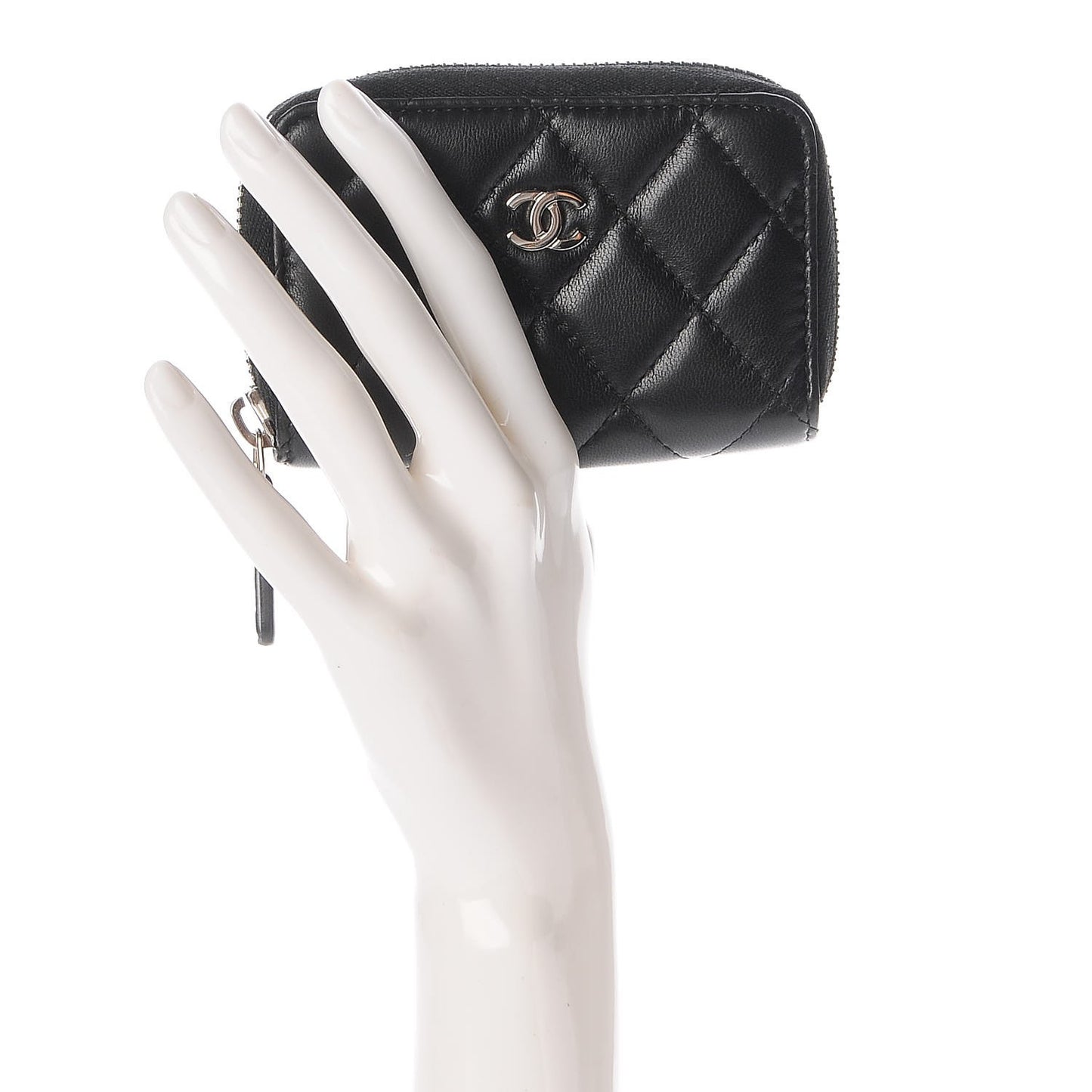 Lambskin Quilted Zip Around Coin Purse Wallet Black