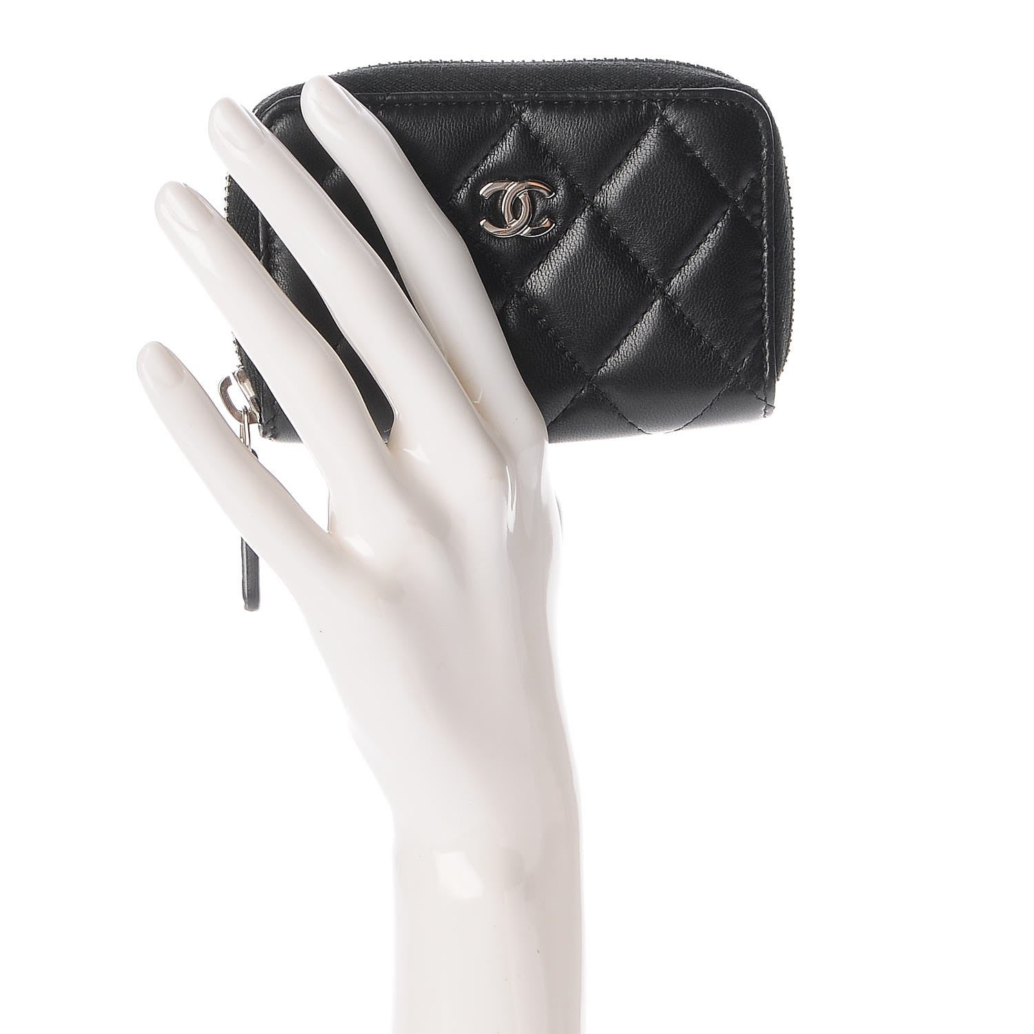 Chanel Lambskin Quilted Zip Around Coin Purse Wallet Black 2 of 8