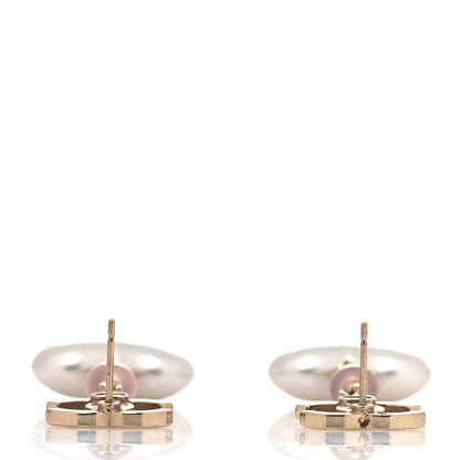 Chanel Metal Pearl Crystal Bead CC Heart Drop Earrings Pink Gold 3 of 4