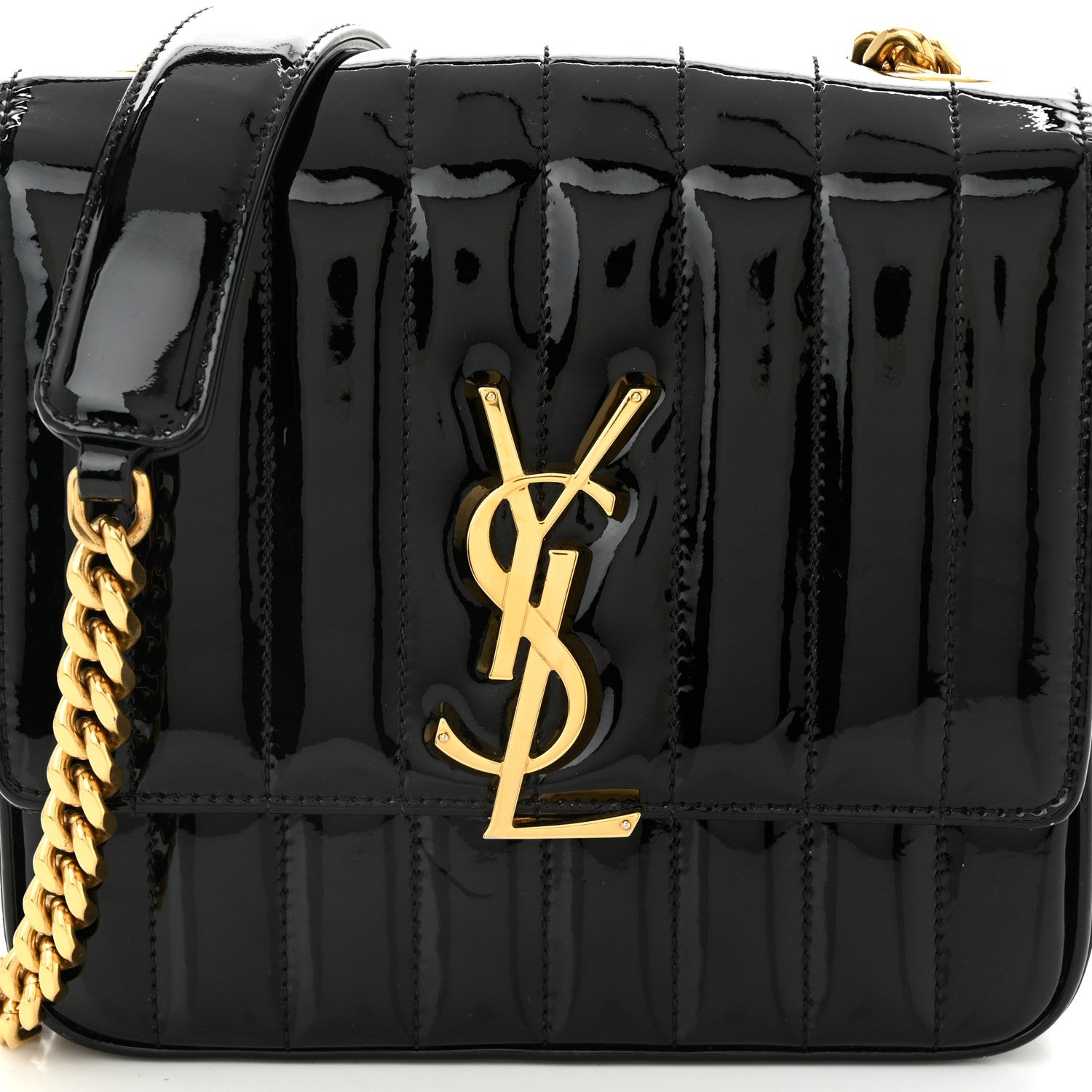 Saint Laurent Patent Calfskin Matelasse Monogram Medium Vicky Chain Bag Black 7 of 10