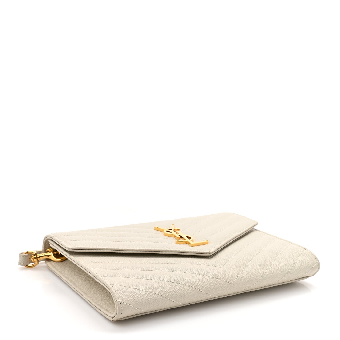 Grain De Poudre Matelasse Chevron Monogram Envelope Clutch Blanc Vintage